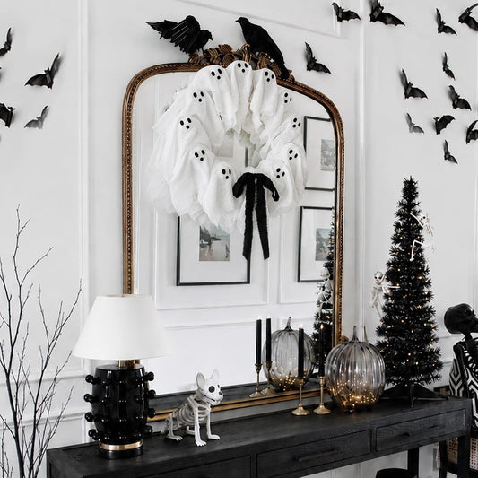 Halloween Decorations Outdoor - Cute Lit Ghost Wreath